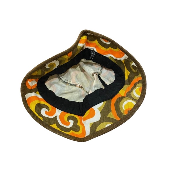 Vintage Retro Groovy Bucket Hat Hair Accessory Yellow Brown White 1960's 60's - Picture 2 of 4